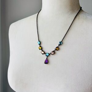 Avon Purple Teardrop & Multi Crystal Lariat Japanned 17” plus 3” Necklace